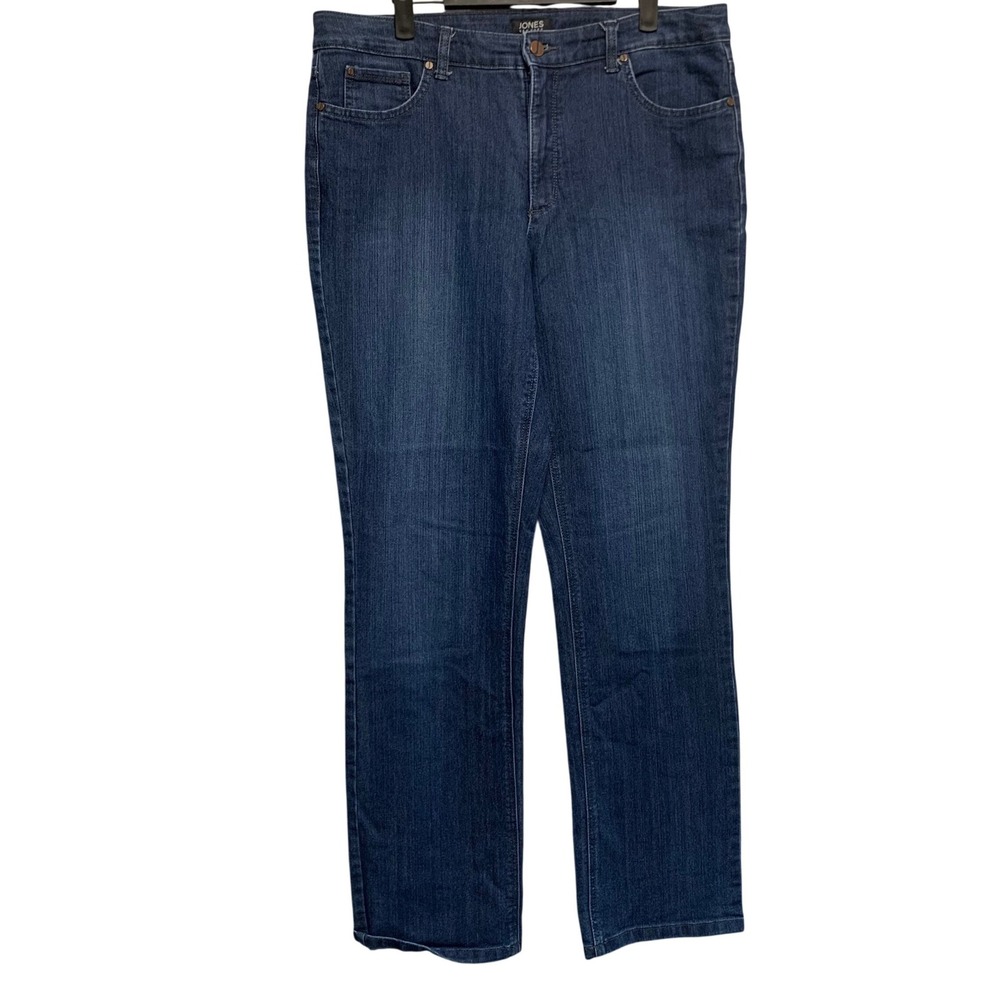 Jones New York Lexington Straight Jeans 14 Dark Wash Classic Stretch Blue Denim